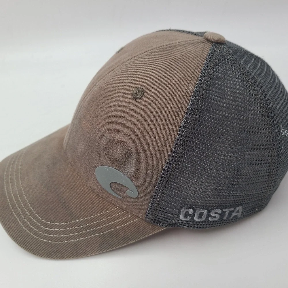 Costa Hat Adjustable Trucker Mesh Brown Gray Distressed Del Mar Fishing Outdoors